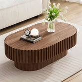 Oval Coffee Table,Mid Century Modern Fluted Coffee Table with Pedestal, Classic Wood Coffee Table for Living Room, Bedroom, Apartment, Office, Small Space, 43.1" Walnut