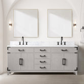 White Oak Double Bath Vanity 80 in. W x 22 in. D, Carrara Marble Top, and Faucet Set