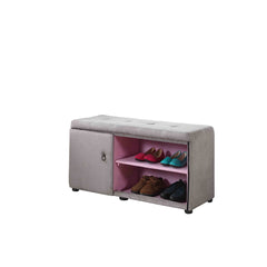 18" Tall Storage Ottoman with Shoe Compartment, Silver and Gray