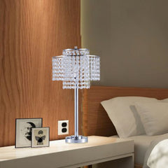 26" Tall" Holly Glam" 2-Tiered Table Lamp with Charging and USB Port, Silver