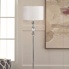 62.5" Tall Metal Floor Lamp" Leona" with Chrome finish and Crystal Accents
