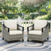Outdoor Lounge Gray Wicker Chair Set of 2, Patio Lounge Chairs with Beige Cushions for Porch or Deck
