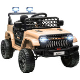 Qaba 12V Ride On Truck, Battery Powered Kids Electric Car UTV with 4 Suspension Wheels, Remote Control, 3 Speeds, LED Headlights, Horn, USB Music, Khaki