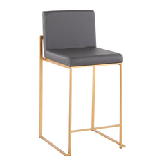 Fuji 26" Contemporary High Back Counter Stool in Gold Steel and Grey Faux Leather by LumiSource - Set of 3