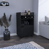 DEPOT E-SHOP Sims 35" H Bar Cart with Two Shelves four Wine Cubbies and One Cabinet,Black
