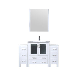 White Bath Vanity 54 in. W x 18.25 in. D, with Side Cabinets, Faucet Set, White Ceramic Top, and 28 in. Mirror