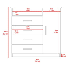 Peru 4 Drawer Dresser, Single Door Cabinet, One Open Shelf, Superior Top -White