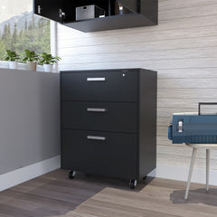 Three Drawer Base Cabinet with Caster, lock and full extension rails fr Garage storage system Black