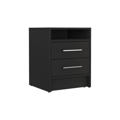 Greter 24" Two-Drawer Night Stand With open shelf Black