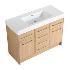 48" Freestanding Bathroom Vanity with Resin Sink, 2-Soft Closing Door & 6-Soft Closing Drawer, Original Oak, Plywood