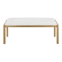 Fuji Contemporary Bench in Gold Metal and White Faux Leather by LumiSource