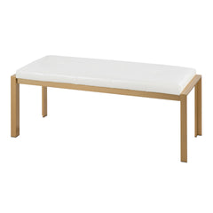 Fuji Contemporary Bench in Gold Metal and White Faux Leather by LumiSource