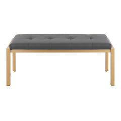 Fuji Contemporary Bench in Gold Metal and Grey Faux Leather by LumiSource