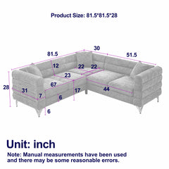 81.5-Inch Oversized Corner Sofa, L-Shaped Sectional Couch, 5-Seater Corner Sofas with 3 Cushions for Living Room, Bedroom, Apartment, Office