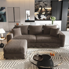 82.7 "Plush Corduroy 3-Seat Sofa,Modern Comfy Upholstered Sofa Cloud Couch,Deep Seat Couches with Soft Pillows and 1 Ottomans,Convertible Sofa Lounge Chair,Camel(Old SKU:W1885S00148)