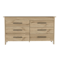 Hms 6 Drawer Double Dresser, Four Legs, Superior Top -Light Oak / White
