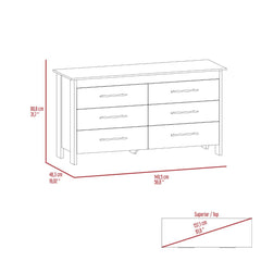 Hms 6 Drawer Double Dresser, Four Legs, Superior Top -Light Oak / White