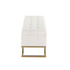 Midas Contemporary/Glam Storage Bench in Gold Steel and White Velvet by LumiSource
