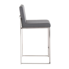 Fuji 26" Contemporary High Back Counter Stool in Stainless Steel and Grey Faux Leather by LumiSource - Set of 3