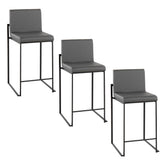 Fuji 26" Contemporary High Back Counter Stool in Black Steel and Grey Faux Leather by LumiSource - Set of 3