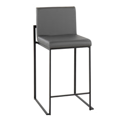 Fuji 26" Contemporary High Back Counter Stool in Black Steel and Grey Faux Leather by LumiSource - Set of 3