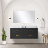 Black Single Bath Vanity 48 in. W x 22 in. D, Carrara Marble Countertop and 43 in. Mirror
