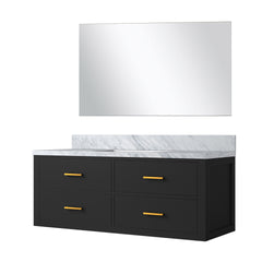 Black Single Bath Vanity 48 in. W x 22 in. D, Carrara Marble Countertop and 43 in. Mirror