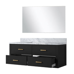 Black Single Bath Vanity 48 in. W x 22 in. D, Carrara Marble Countertop and 43 in. Mirror