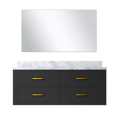 Black Single Bath Vanity 48 in. W x 22 in. D, Carrara Marble Countertop and 43 in. Mirror