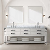 White Oak Double Bath Vanity 84 in. W x 22 in. D, with Carrara Marble Top