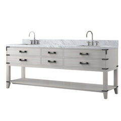 White Oak Double Bath Vanity 84 in. W x 22 in. D, Carrara Marble Top, and Faucet Set