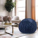 Faux Fur Bean Bag Chair, Navy-4ft Cozy and Stretchable Fabric Lounger for Children and Adults with Easy-Clean Cover, Comfortable Faux Fur Seating for Bedrooms, Filled with Shredded and Memory Foam.