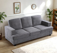 Modern Velvet Sofa, Comfortable 3 Seater Couch with Deep Seating and High-Density Foam, Loose Back Cushions, Wide Arms, Living Room Furniture for Home, Apartment, Office, Grey