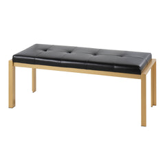 Fuji Contemporary Bench in Gold Metal and Black Faux Leather by LumiSource