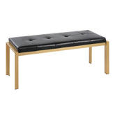 Fuji Contemporary Bench in Gold Metal and Black Faux Leather by LumiSource