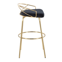 Charlotte Glam 30" Glam/Art Deco Fixed-Height Barstool with Swivel in Gold Metal and Black Velvet with Round Footrest by LumiSource - Set of 2