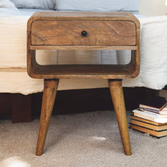 Solid Wood Avora Nightstand, 1 Drawer and 1 Open Slot, Oak-ish, Light Brown