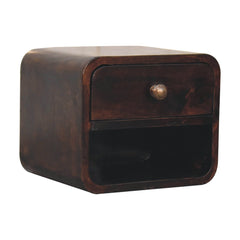 Solid Wood Mini Curved California Walnut Wall-Mounted Bedside, Open Slot, 1-Drawer