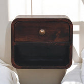 Solid Wood Mini Curved California Walnut Wall-Mounted Bedside, Open Slot, 1-Drawer