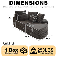 78.5-Inch Corduroy Semi-Circular 2-in-1 Sofa Bed, Designer Recliner with Neck Pillow and Five Throw Pillows in Living Room