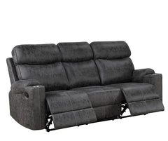 Hirah Dark Gray Microfiber Manual Recliner Sofa with Cupholder Function
