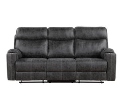 Hirah Dark Gray Microfiber Manual Recliner Sofa with Cupholder Function