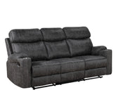 Hirah Dark Gray Microfiber Manual Recliner Sofa with Cupholder Function