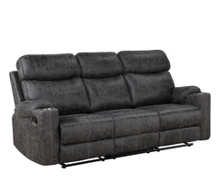 Hirah Dark Gray Microfiber Manual Recliner Sofa with Cupholder Function