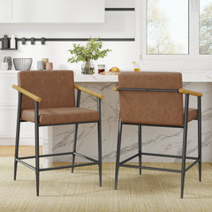 Counter Stool with iron frame-set of 2-Black+Reddish Brown