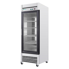 27" Single Glass Door Commercial Reach-In Display Refrigerator, 33–40°F Merchandiser Cooler, Stainless Steel, R290, ETL DOE