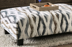 Contemporary Style Upholstery Ottoman With Design Printed Soft Microfabric Tapered Block Legs Multi Finish