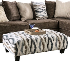Contemporary Style Upholstery Ottoman With Design Printed Soft Microfabric Tapered Block Legs Multi Finish