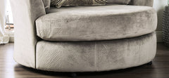 Gray Finish Transitional Style Swivel Round Chair T-Cushion Seating Fitted Back Pillow Flared Arms Pillow Included