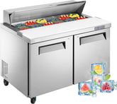 48" W 2 Door Refrigerator Sandwich Salad Prep Table Commercial Stainless Steel Fan Cooling Refrigerator with Cutting Board, 2 Shelves & 12 Pans for Restaurant, Bar, Shop-12.9 Cu.ft